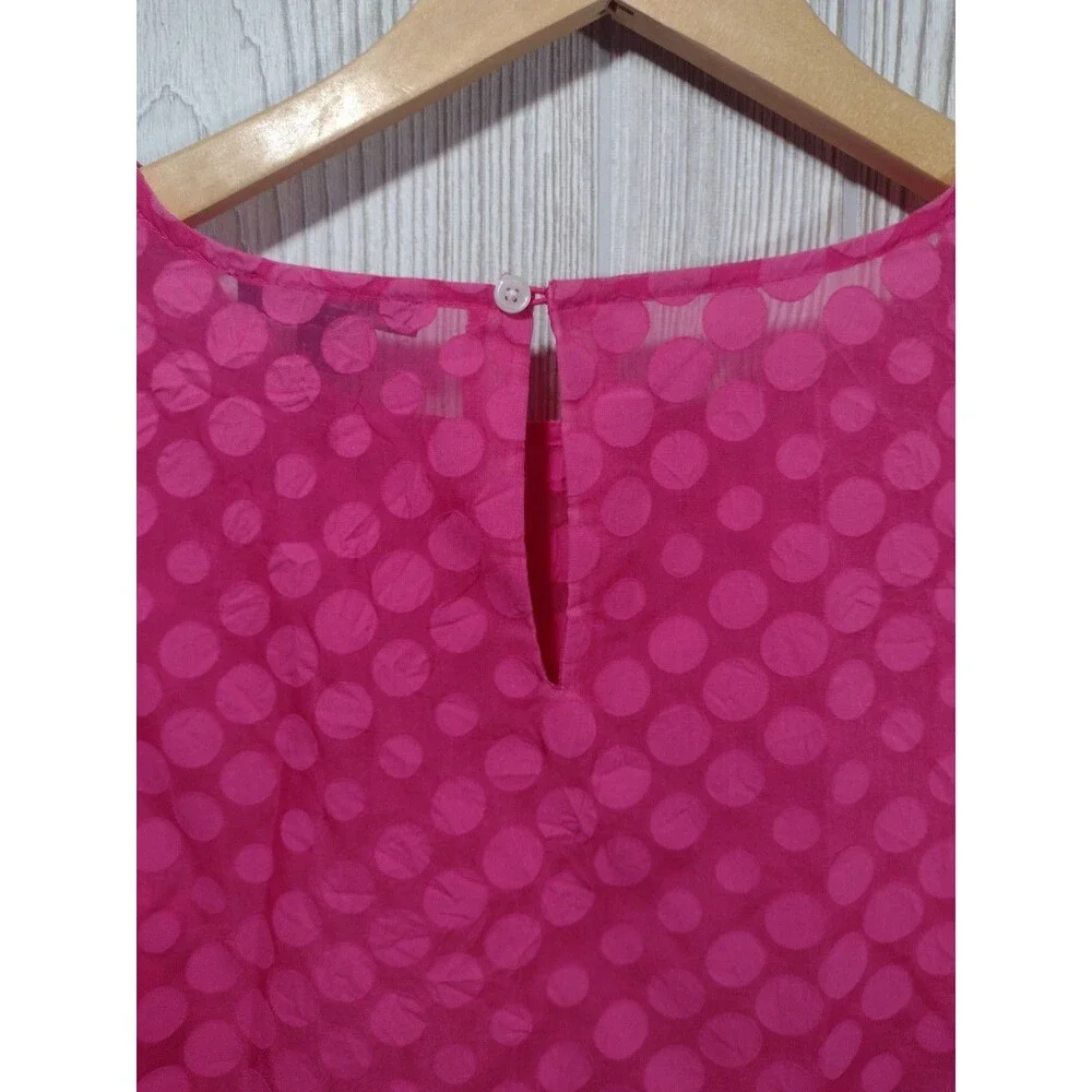 Tommy Hilfiger Blouse Women's Pink Top Small Petite Sheer Polka Dot Bell Sleeve